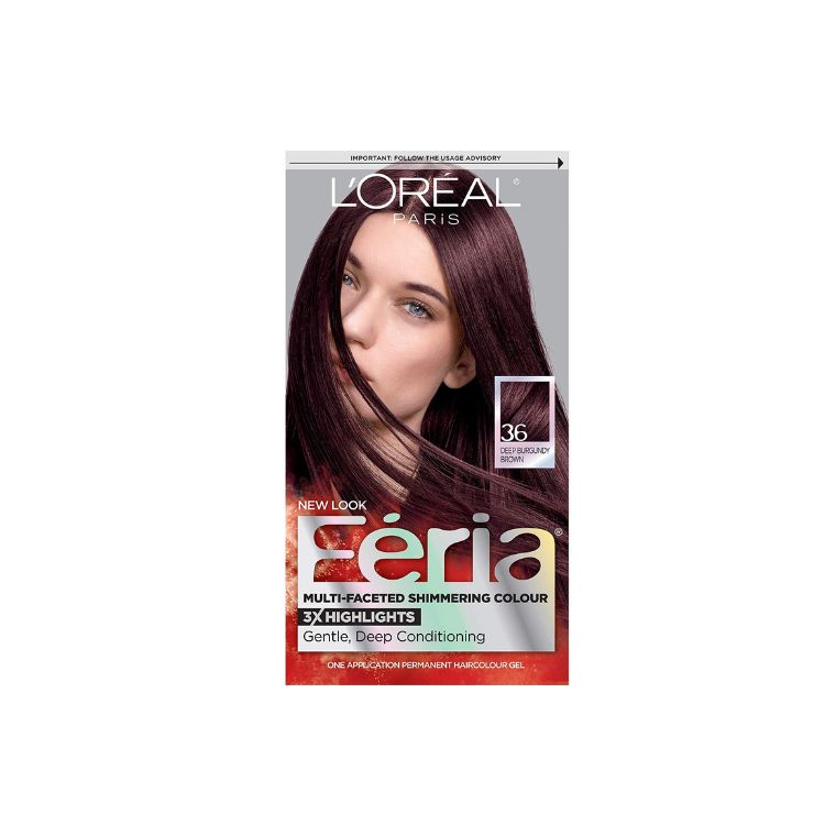 L'Oreal Paris Feria Multi-Faceted Shimmering Permanent Hair Color, 36 Deep Burgundy Brown