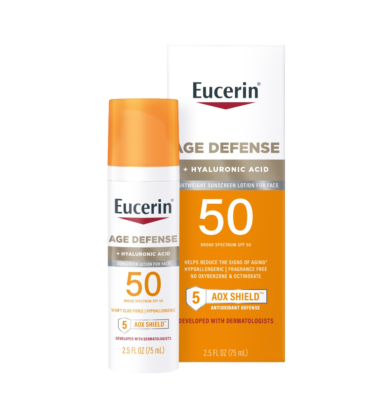 Eucerin Age Defense SPF 50 Face Sunscreen Lotion with Hyaluronic Acid (75ml)