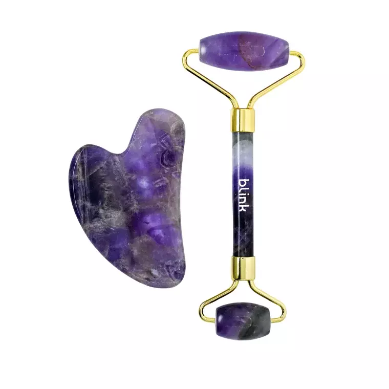 Blink Amethyst Facial Roller + Gua Sha Set - Purple
