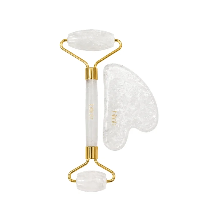 Blink Crystal Stone Jade Facial Roller & Gua Sha Set – White
