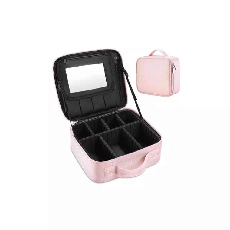 Blink Custom Professional Storage Cosmetic Waterproof Leather Light up Travel Makeup Bag With Led Mirror
