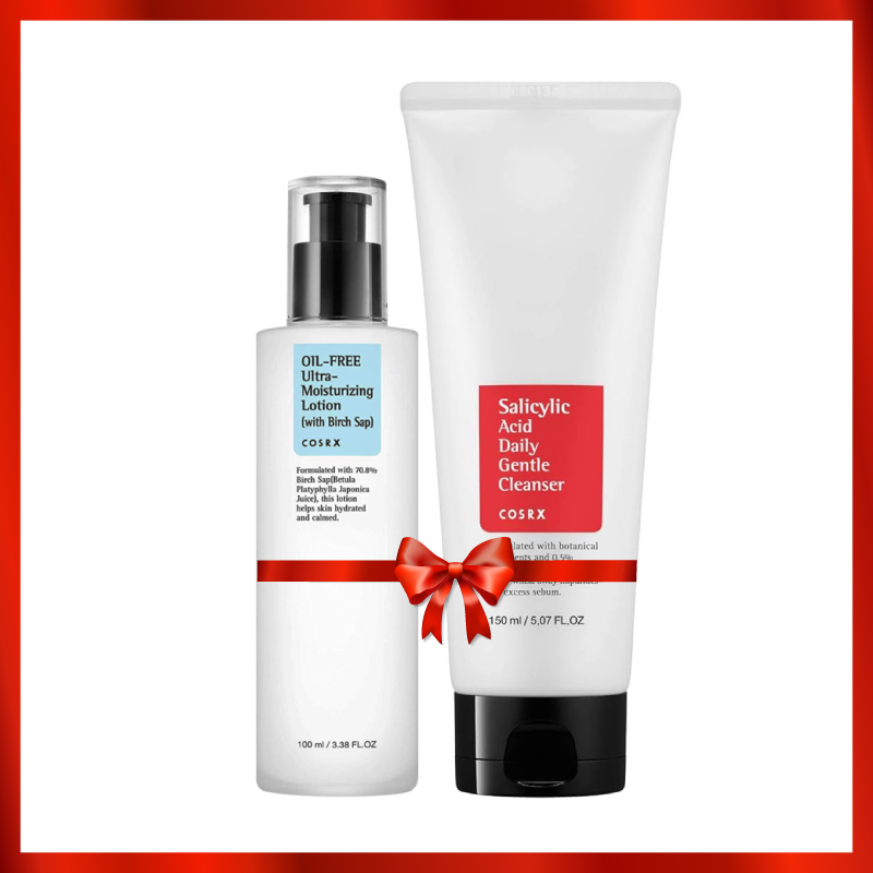 Acne + Oily Skincare [Cosrx Salicylic Acid Daily Gentle Cleanser (150ml)+Cosrx Oil free Ultra-moisturizing Lotion With Birch Sap (100ml)]