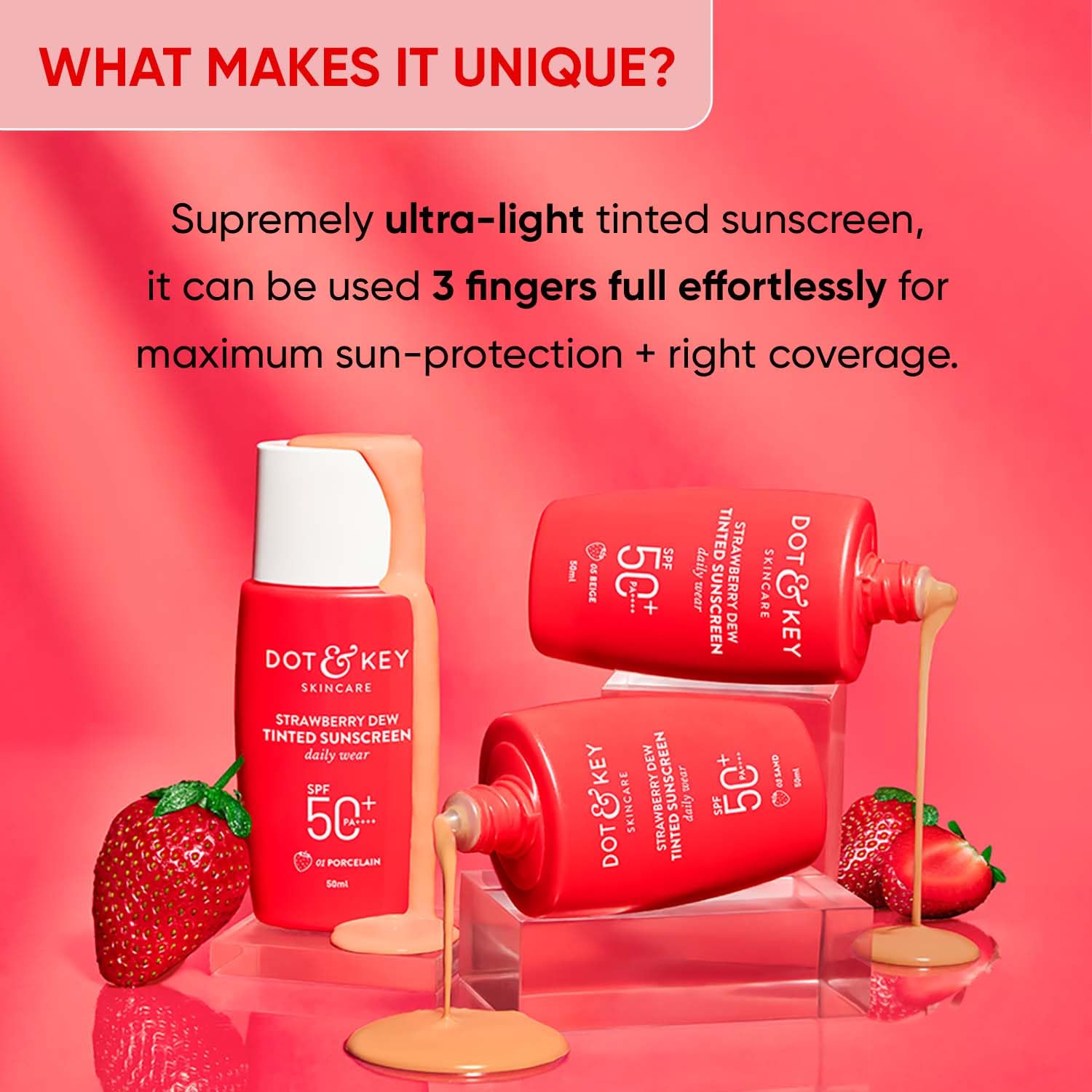 Dot & Key Strawberry Dew Tinted Sunscreen SPF 50+ Pa++++ - 01 Porcelain (50ml)