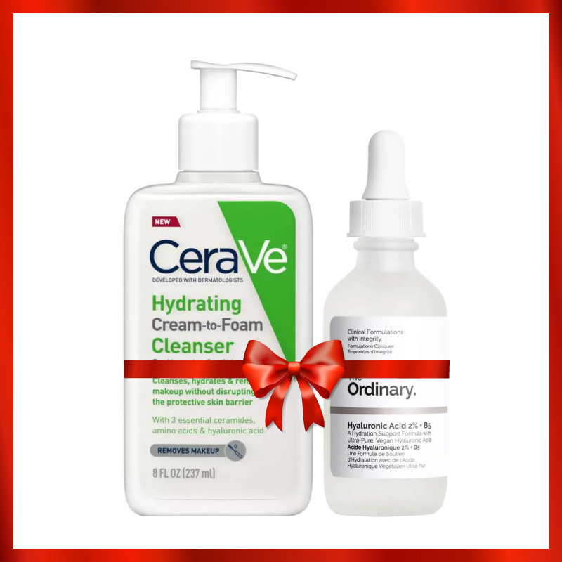 Normal to Dry Skin Combo [Cerave Hydrating Cream to Foam Cleanser Normal to Dry Skin (237ml)+The Ordinary Hyaluronic Acid 2%+B5 (30ml)]