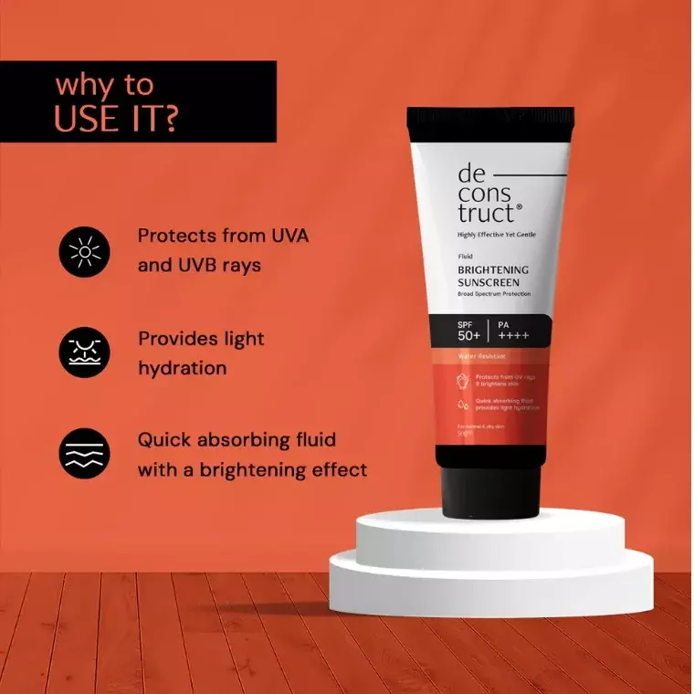Deconstruct Fluid Brightening Sunscreen with spf 50+ Prevents Tanning & Provides a Brightening (50gm)