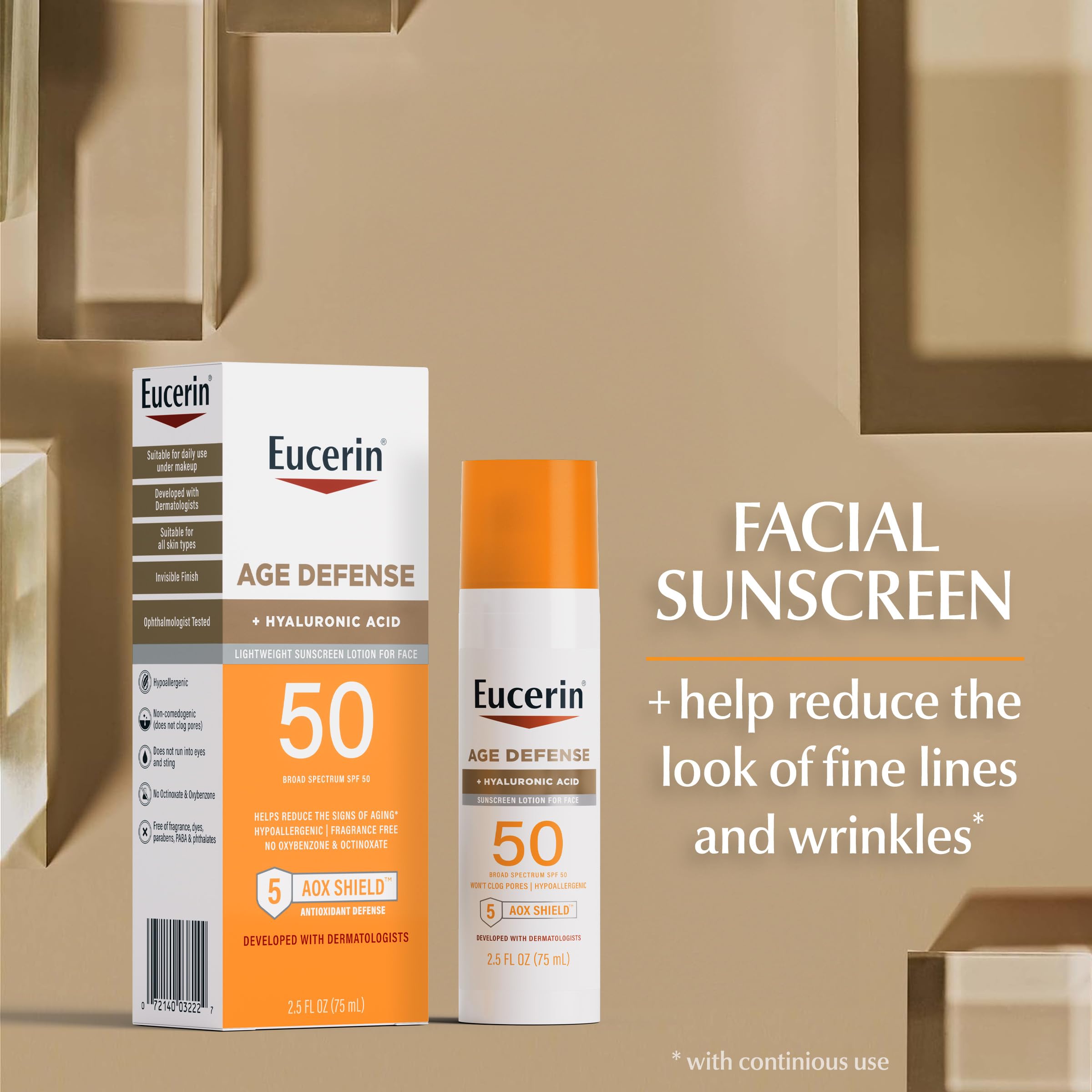 Eucerin Age Defense SPF 50 Face Sunscreen Lotion with Hyaluronic Acid (75ml)