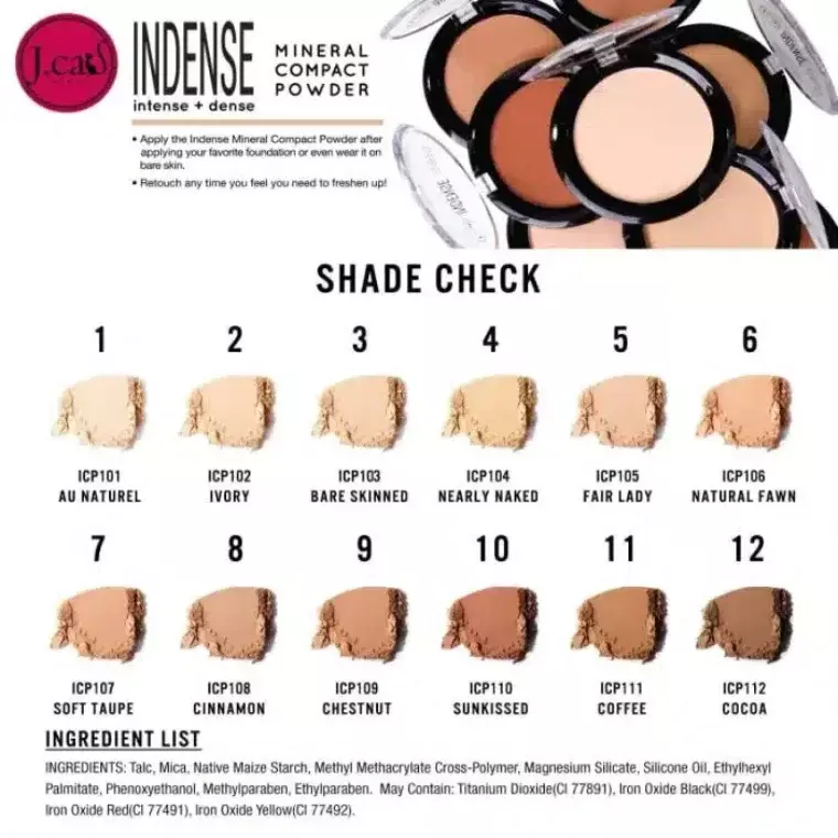 J. Cat Beauty Indense Mineral Compact Powder #102 Ivory (10gm)