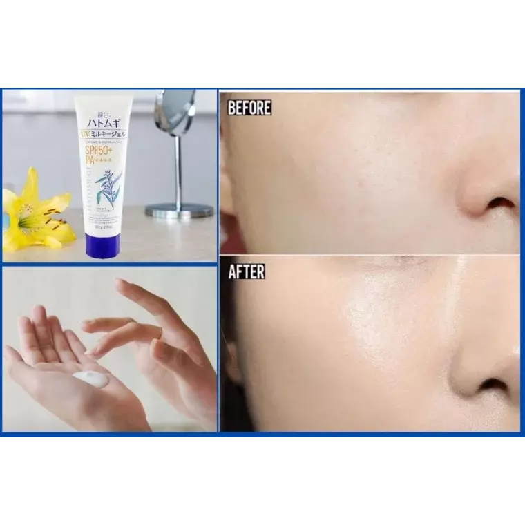 Kumano Yushi Reihaku Hatomugi The UV Milky Gel SPF50+ PA++++ Sunscreen (80gm)