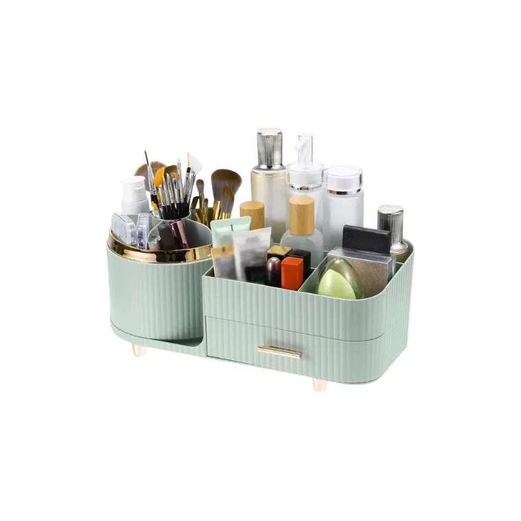 Blink Rotating Makeup Storage Box - Light Luxury Desktop Cosmetic Organizer Box with Drawers (Green)
