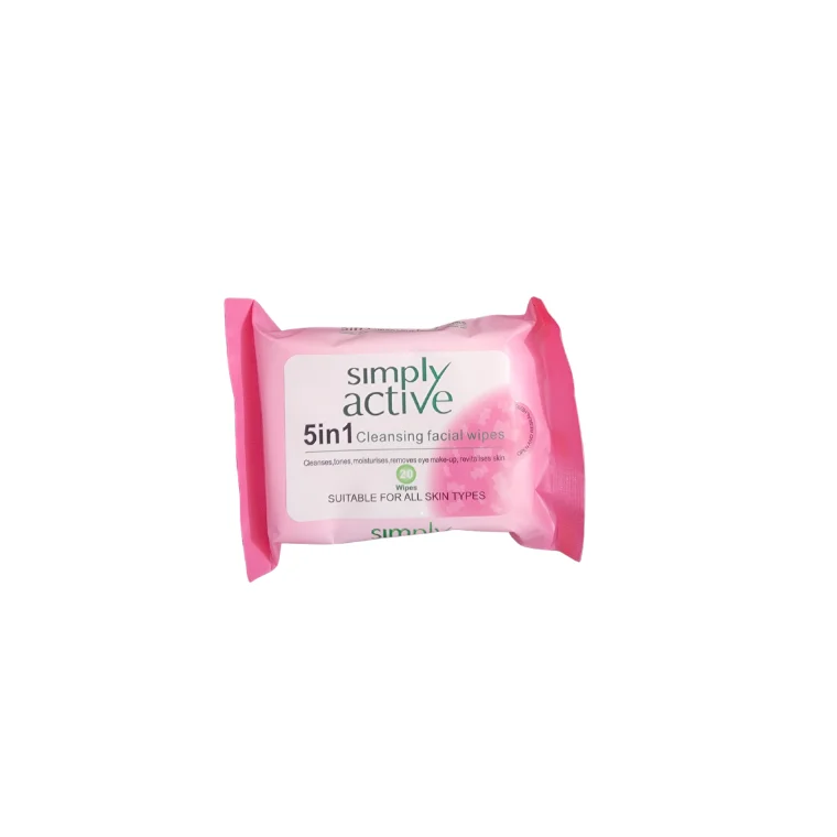 Simply Active 5 in 1 cleansing facial wipes (20 wipes)