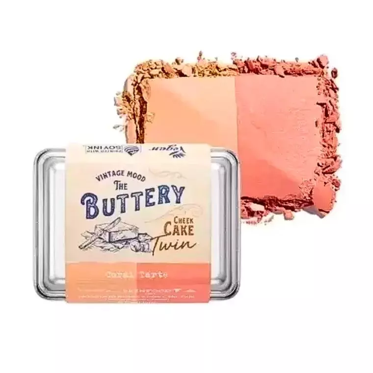 Skinfood Buttery Cheek Cake Twin Blusher 04 Coral Tart  (9.5gm)