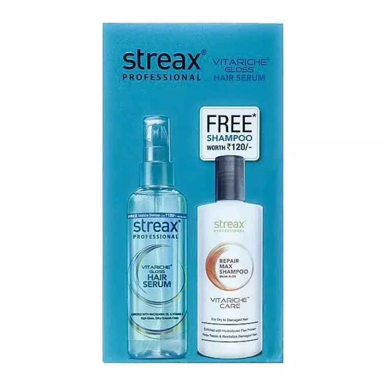 Streax Professional Vitariche Gloss Hair Serum (115ml) with Free Streax Repair Max Shampoo