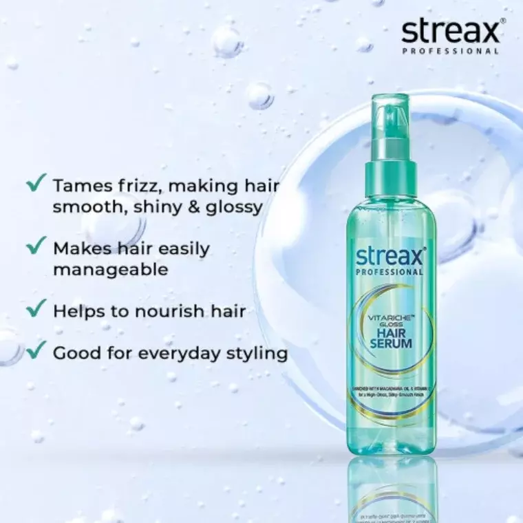 Streax Professional Vitariche Gloss Hair Serum (115ml) with Free Streax Repair Max Shampoo
