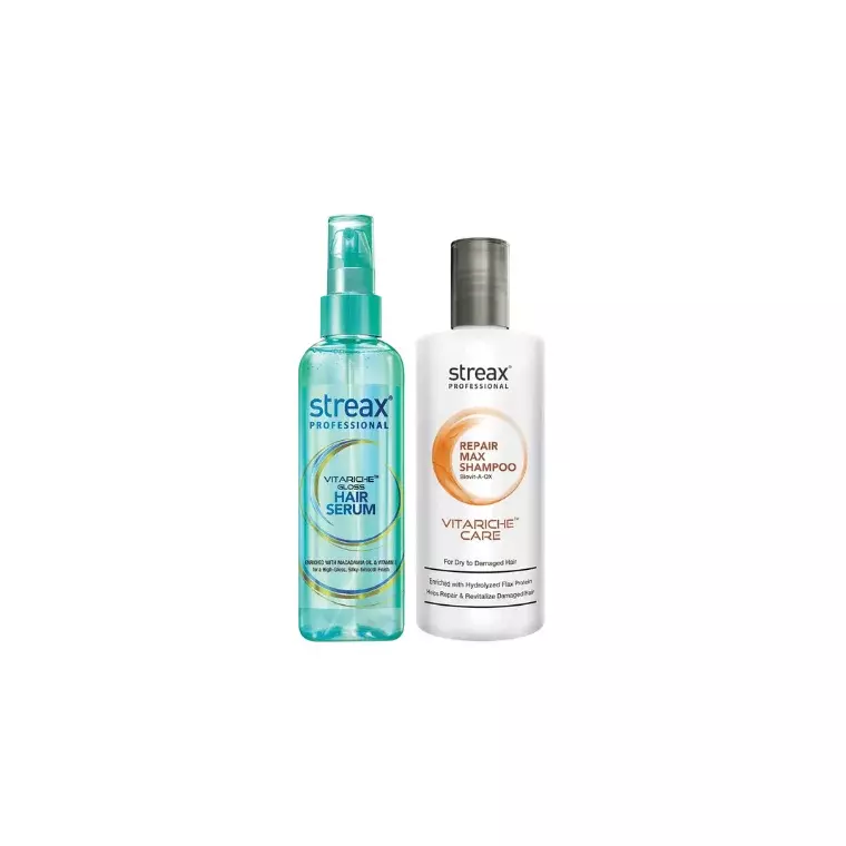 Streax Professional Vitariche Gloss Hair Serum (115ml) with Free Streax Repair Max Shampoo